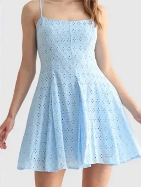 All in Favor Dresses & Skirts - All In Favor Light 100% Cotton Shell Blue Eyelet Mini Dress